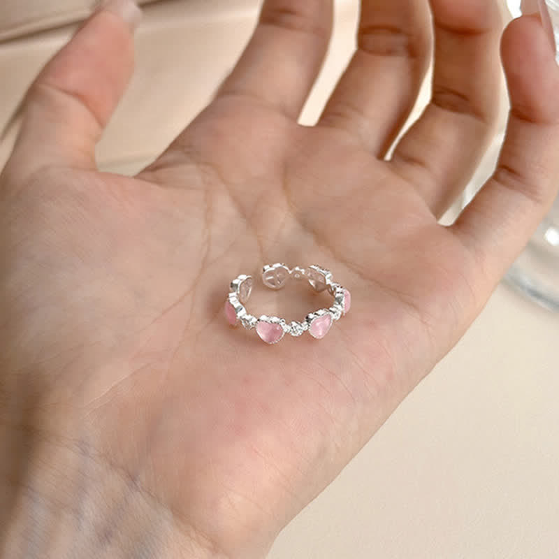 Ring 925 Silber rosa Katzenauge Herz Liebe Symbol Eleganz