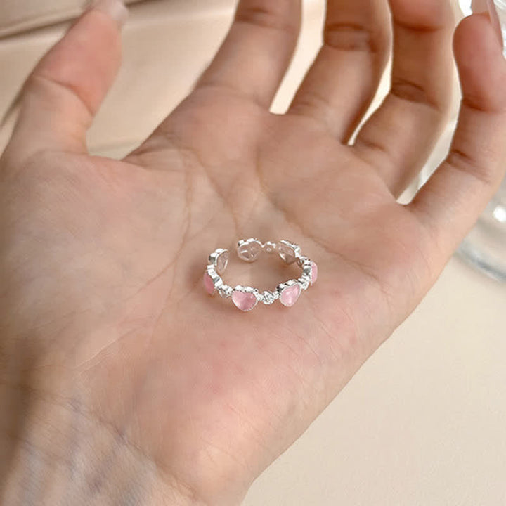 Ring 925 Silber rosa Katzenauge Herz Liebe Symbol Eleganz