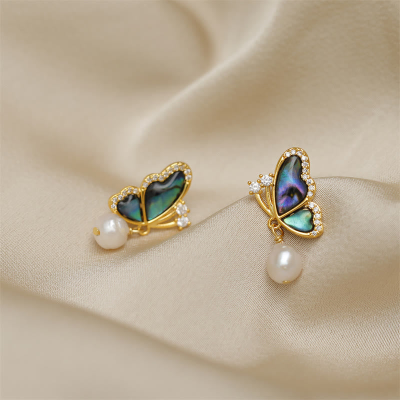 Ohrringe Perle Schmetterling Liebe goldfarben Abalone Boho Schmuck spirituell