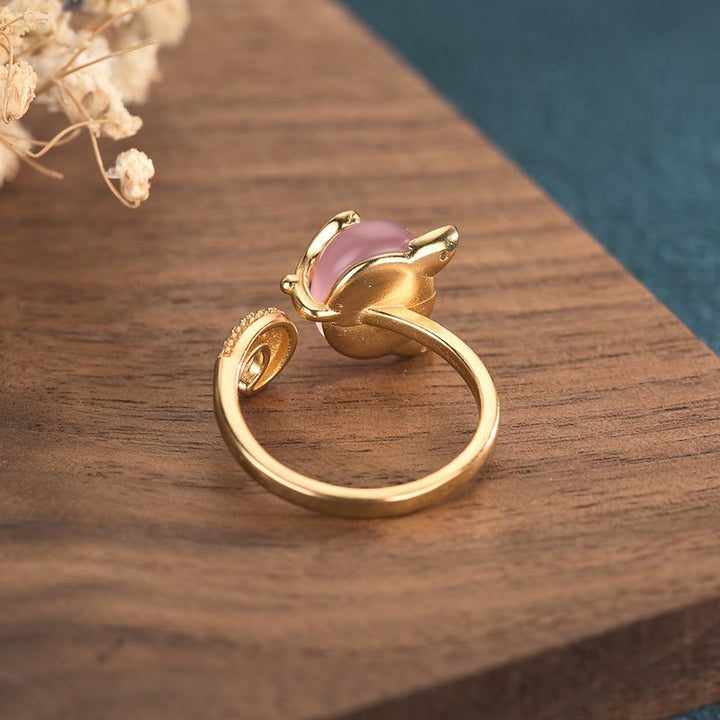 Pixiu Ring Kupfer Katzenauge rosa Gold Liebesring Fengshui Schutz