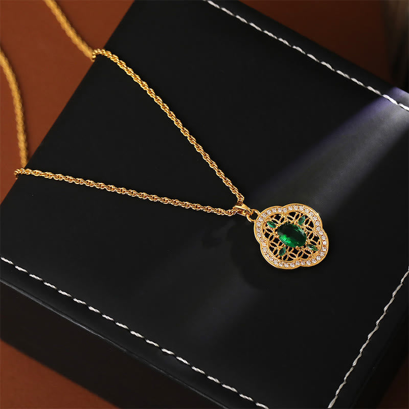Kette Kupfer Kleeblatt Liebe Anhänger grüner Stein elegant