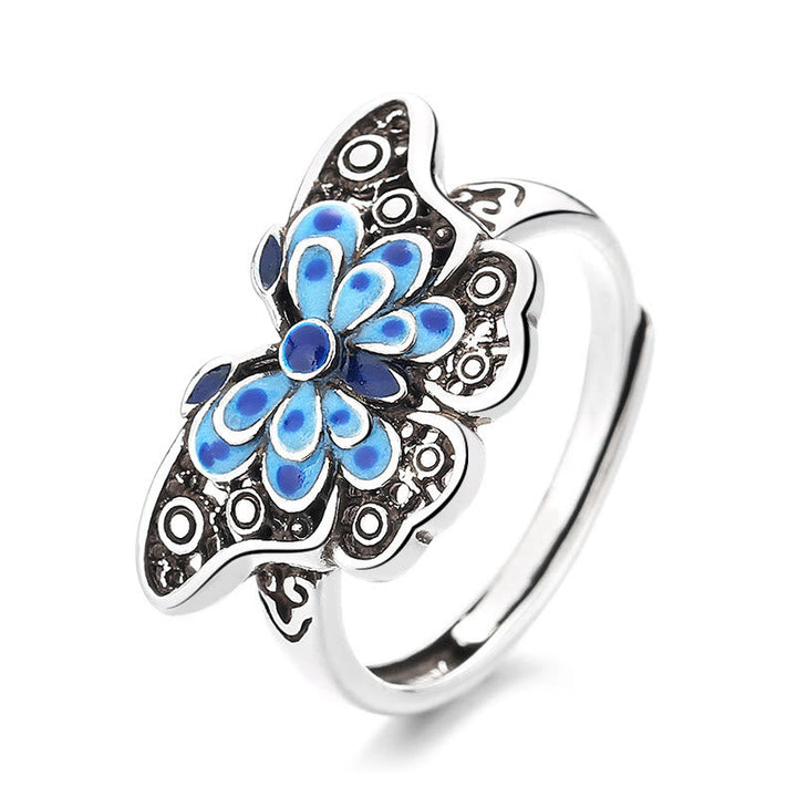 Schmetterling Ring Emaille Blau Liebe Glück Silber Schmuck