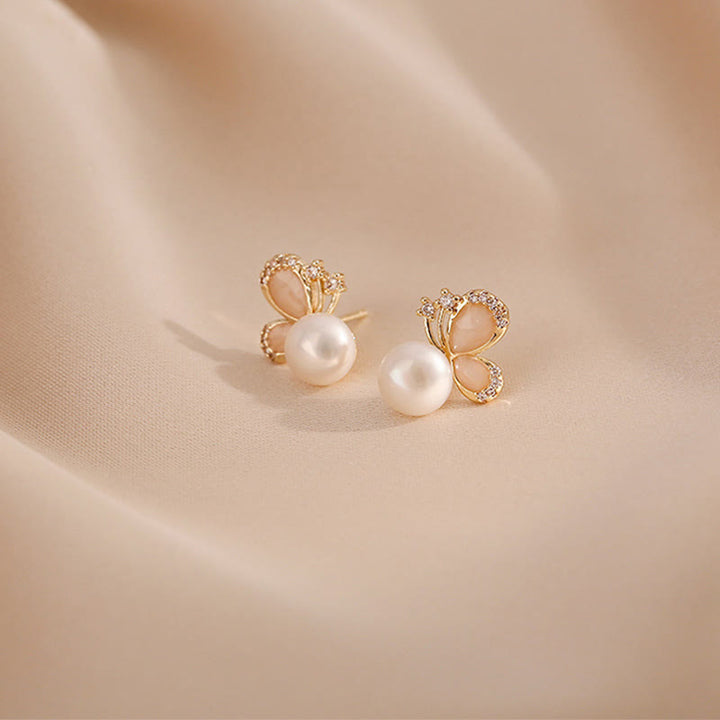 Ohrringe Perle Schmetterling Liebe Freiheit Gold zarter Boho Schmuck elegant
