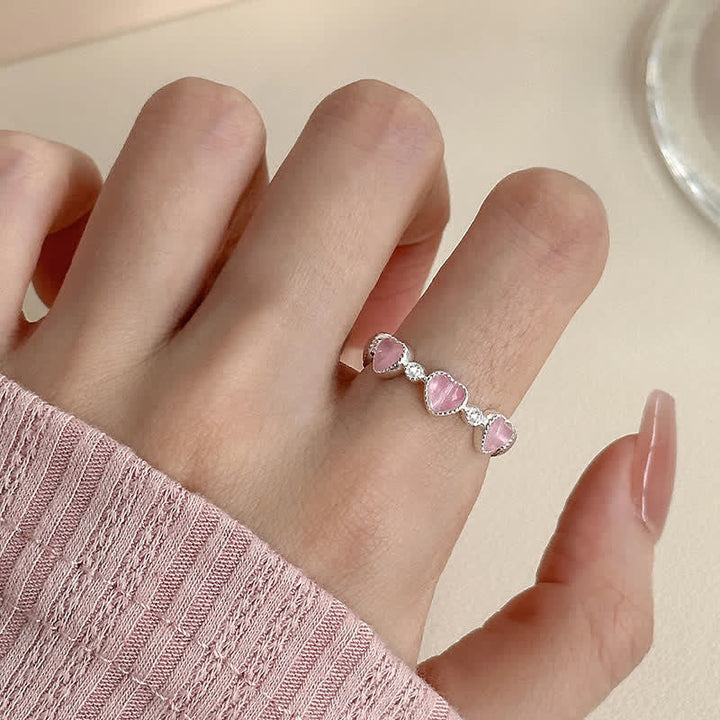 Ring 925 Silber Rosa Katzenauge Herz Liebe getragen Finger