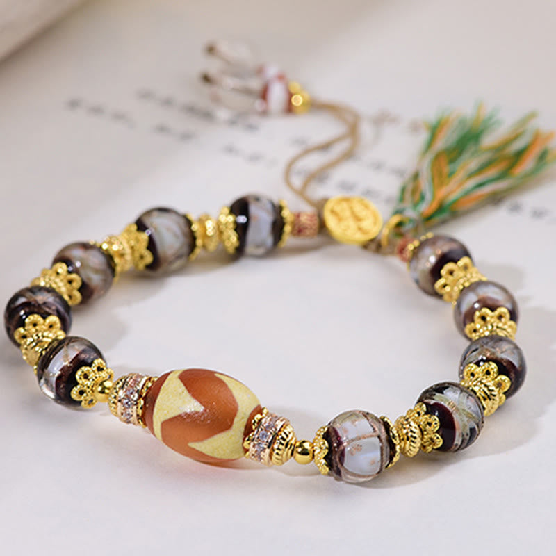Armband Liuli – Segen mit Dzi Perle goldenen Verzierungen Quaste Handgelenk