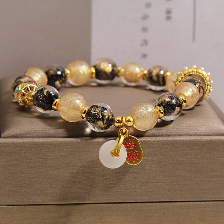 Armband Liuli Wohlstand Frieden Glasperlen Jade Anhänger chinesisches Glückssymbol Geschenkbox