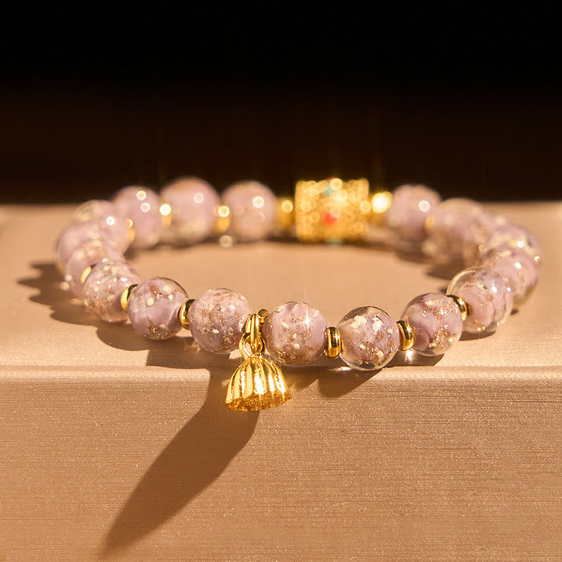 Armband Liuli – Glück & Energie rosa Glasperlen goldener Lotus Anhänger