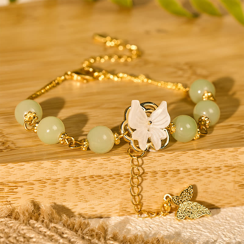 Armband Liuli Schmetterling Liebe Segen Jade Perlen goldene Kette Holz