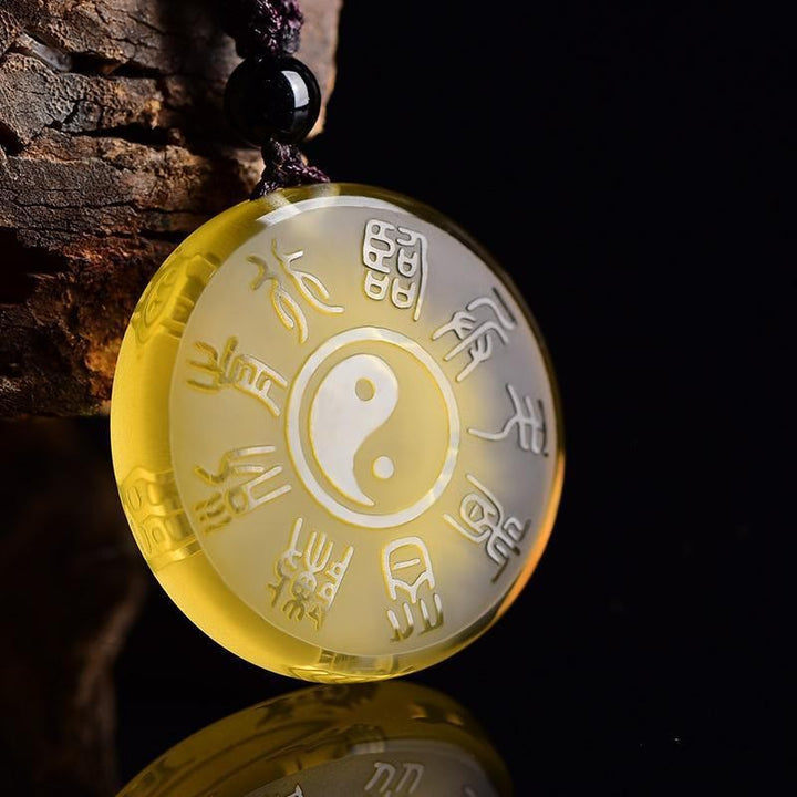 Schlüsselanhänger Yin Yang Liuli Kristall gelb Bagua Symbol spirituell Glücksbringer