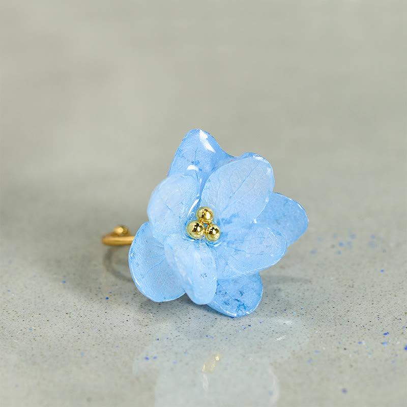 Ring Liuli Hortensie Blau Weisheit Kupfer vergoldet Schmuck