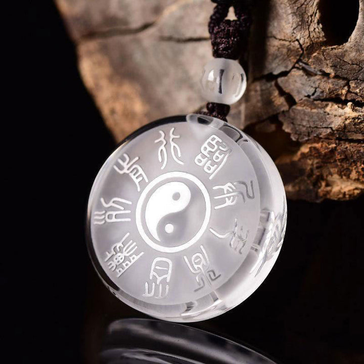 Schlüsselanhänger Yin Yang Liuli Kristall mit chinesischen Schriftzeichen spirituell