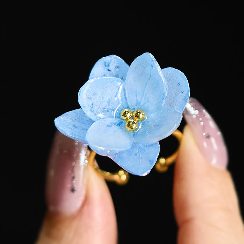 Ring Liuli Hortensie Blume Weisheit mit goldenen Kupfer Perlen Fingerring