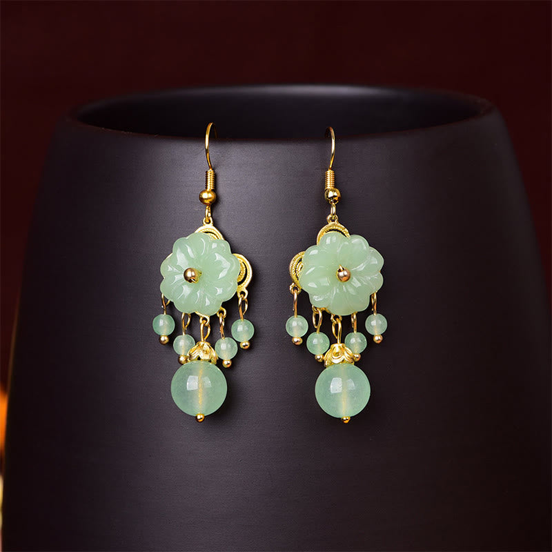 Ohrringe Liuli-Glas Blume grün gold Boho Schmuck spirituell Ohrhänger