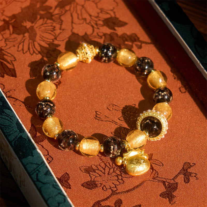 Armband Liuli Fu-Zeichen – Segen goldene Perlen Anhänger Geschenkbox Schmuck