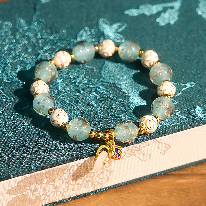 Armband Liuli – Segen Energie türkis Glasperlen Lotus Anhänger Handgelenk Schmuck
