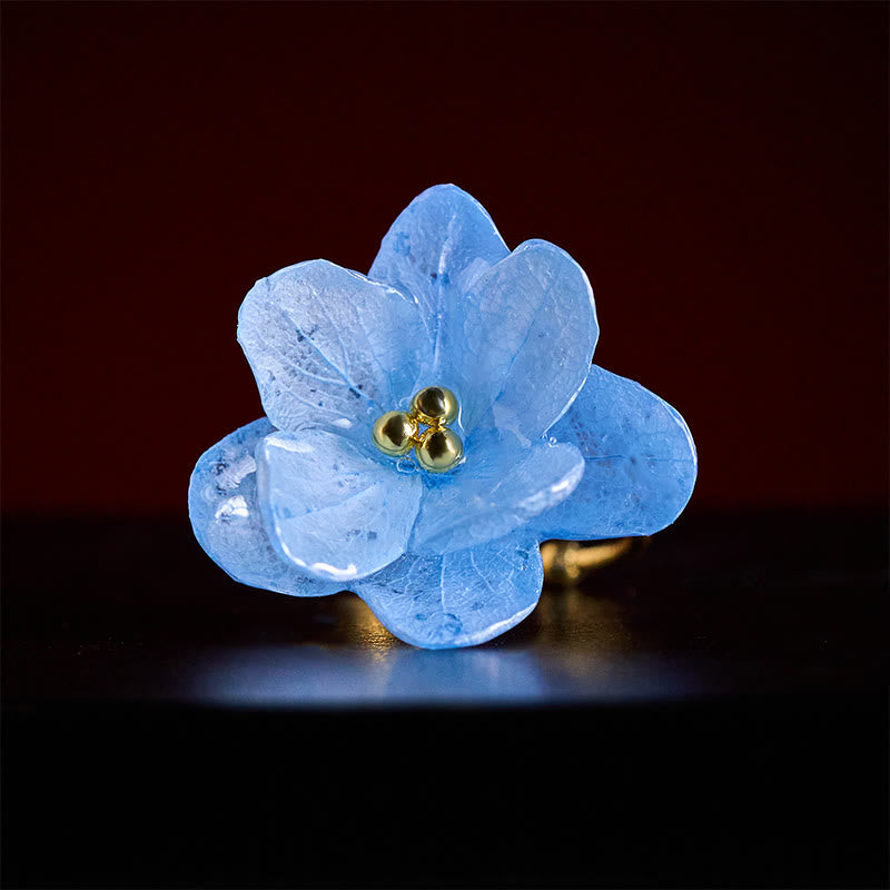 Ring Liuli Hortensie Blau Stein Gold Fengshui Schutz Weisheit Energie