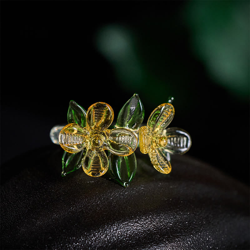 Ring Liuli Osmanthusblüte – Weisheit Blume Schmuck Gold Grün Kraft
