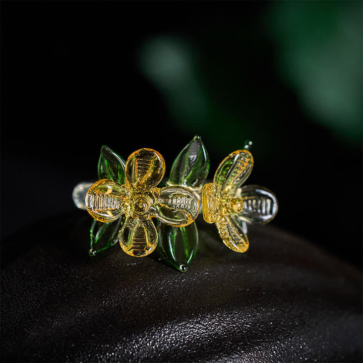 Ring Liuli Osmanthusblüte – Weisheit Blume Schmuck Gold Grün Kraft