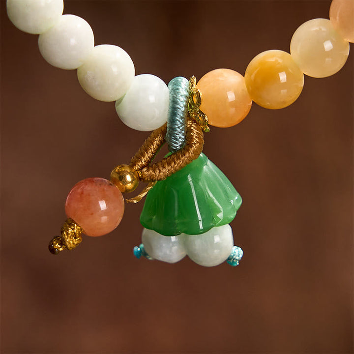 Armband Jade Lotus Glück Frieden Energie mit grünem Lotusanhänger und Perlen