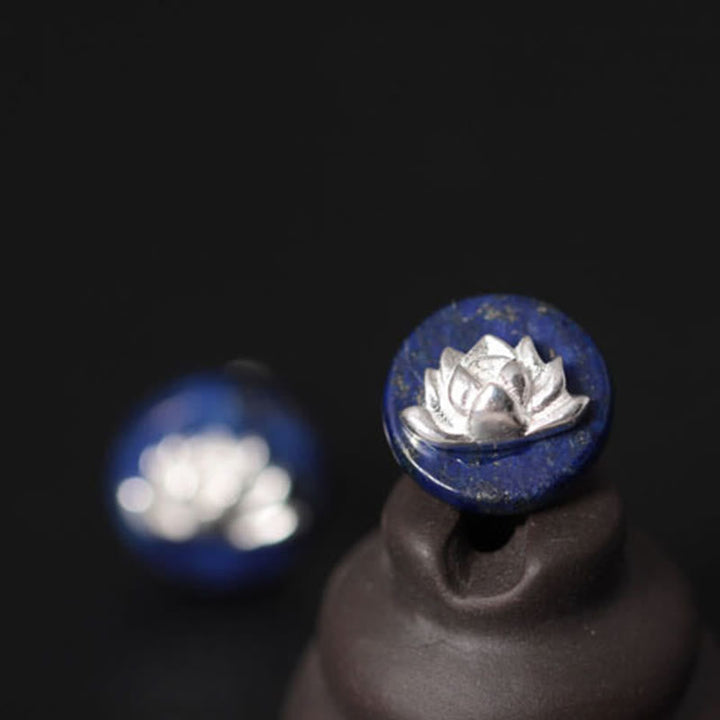 Ohrringe Lapislazuli Lotus – Erleuchtung Silber Boho Schmuck spirituell Ohrstecker