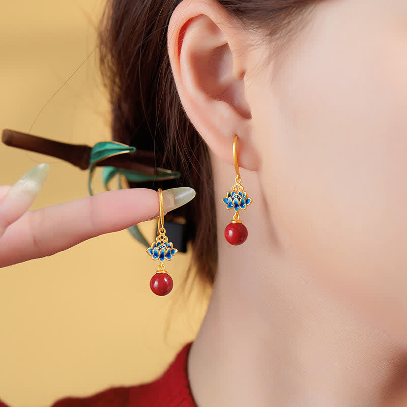 Ohrringe Zinnober Silber Lotus getragen Boho Schmuck spirituell Ohrhänger