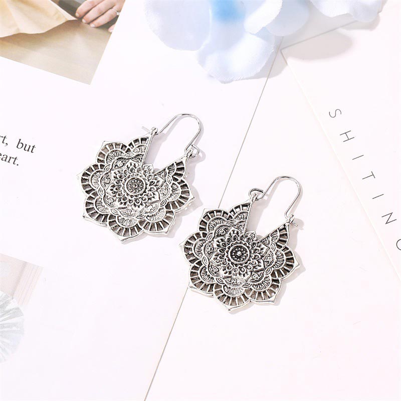Ohrringe Kupfer Lotus Tibetisches Design Mandala Boho Schmuck filigran spirituell
