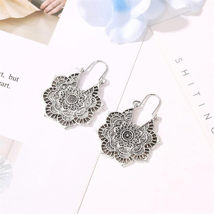 Ohrringe Kupfer Lotus Tibetisches Design Mandala Boho Schmuck filigran spirituell