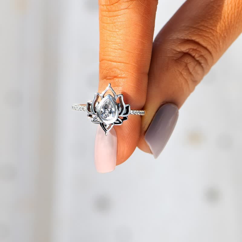 Ring 925 Silber Zirkon Lotus Blüte Glück Schutz Fingerring