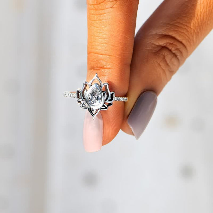 Ring 925 Silber Zirkon Lotus Blüte Glück Schutz Fingerring