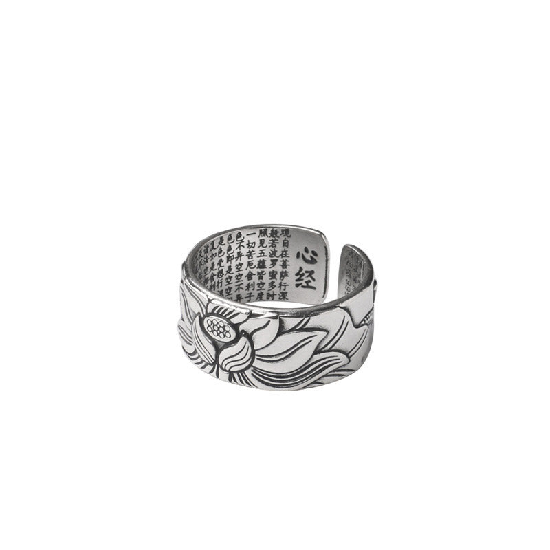 Tibetischer Lotus Ring Kupfer Silber mit Weisheit Charakteren