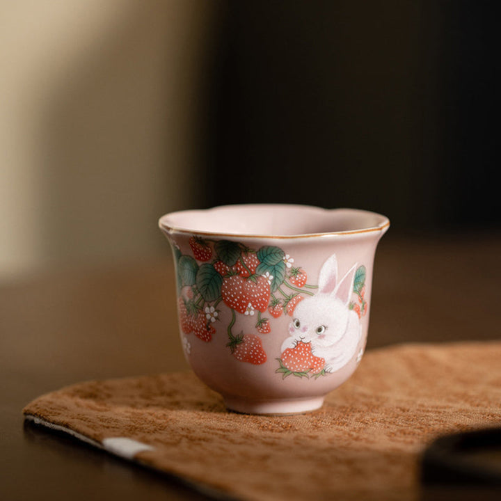 Lustige Teetasse Erdbeere Hase Keramik Deko