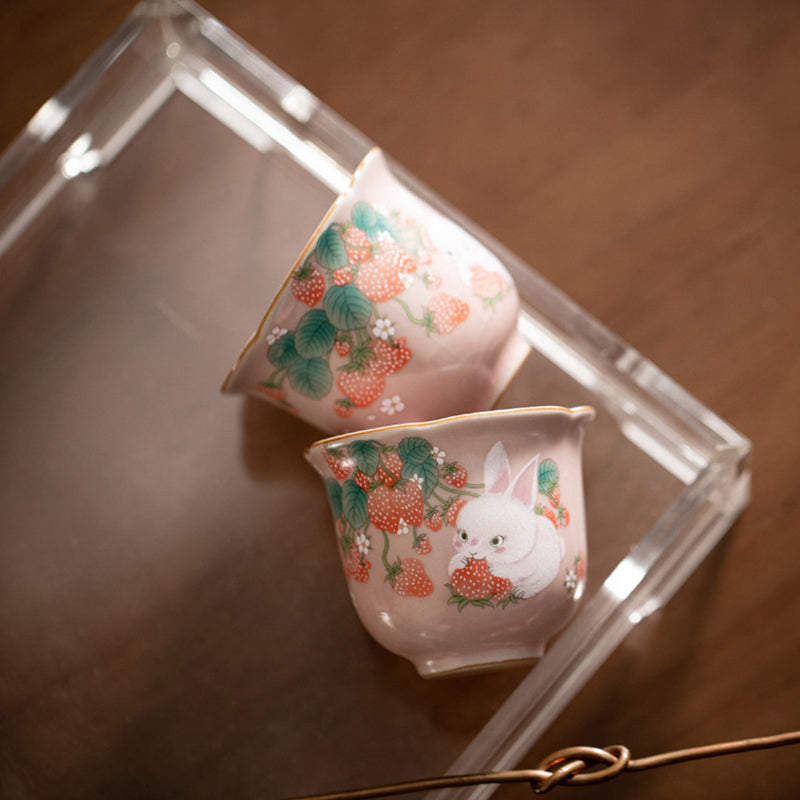 Lustige Teetasse Erdbeere Hase Keramik Geschenk