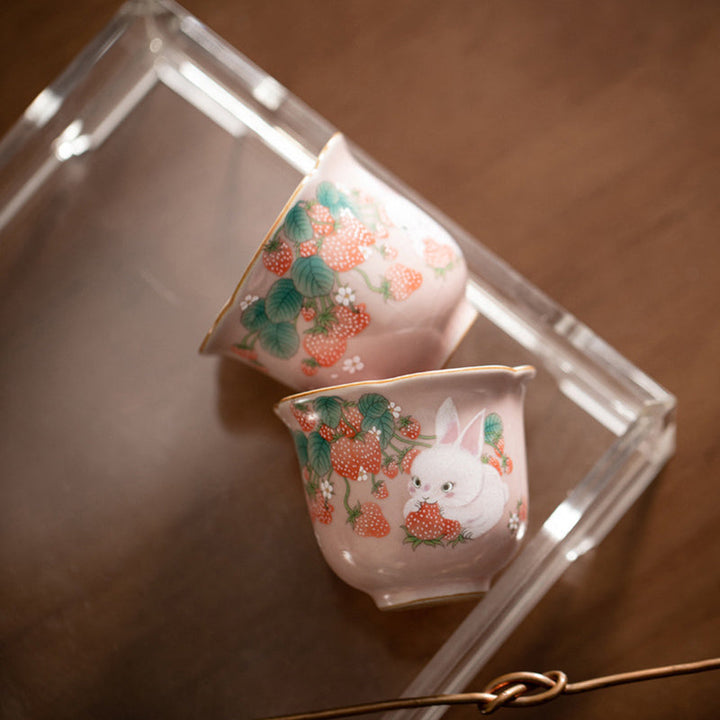 Lustige Teetasse Erdbeere Hase Keramik Geschenk