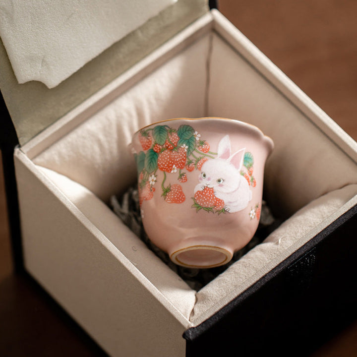 Lustige Teetasse Erdbeere Hase Keramik Porzellan