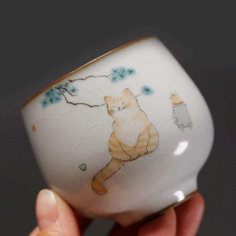 Lustige Teetasse Katze Zweige Keramik Gaiwan