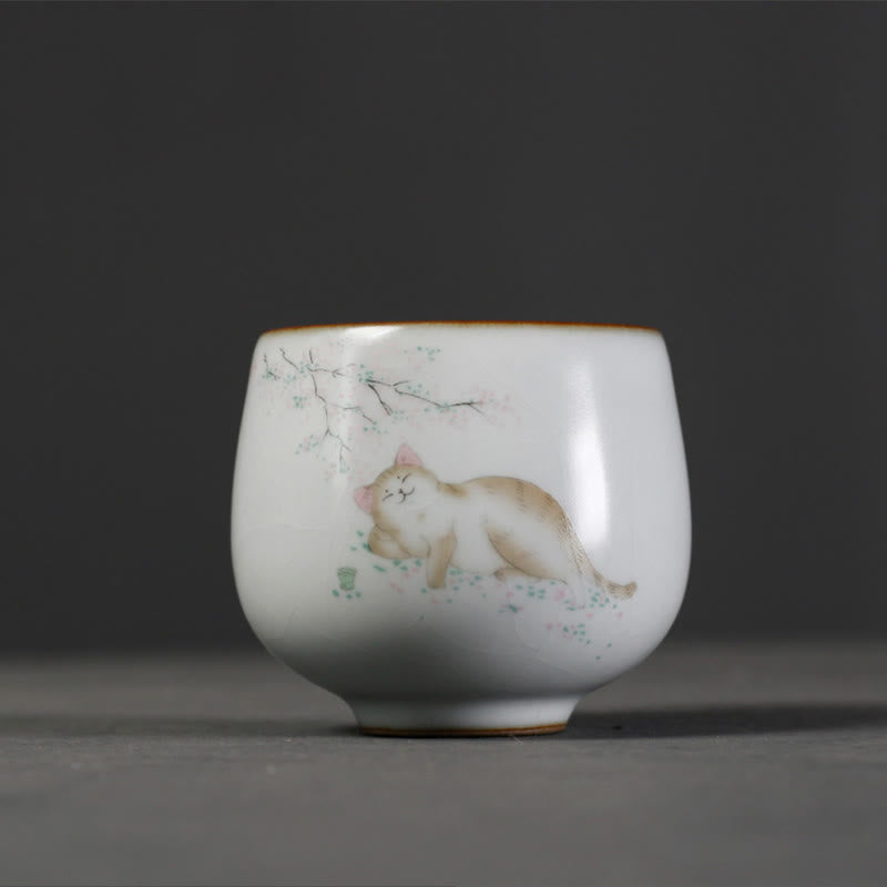 Lustige Teetasse Katze Zweige Keramik Geschenk