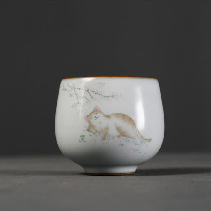 Lustige Teetasse Katze Zweige Keramik Geschenk