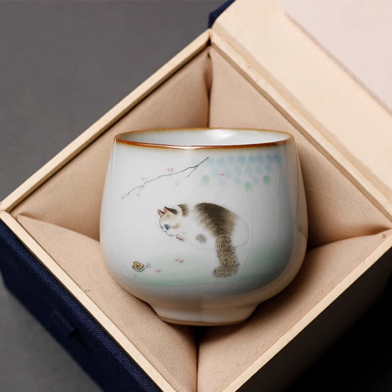 Lustige Teetasse Katze Zweige Keramik Teezeremonie