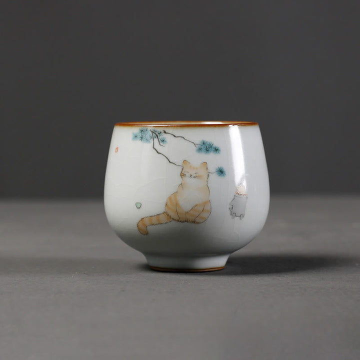 Lustige Teetasse Katze Zweige Keramik