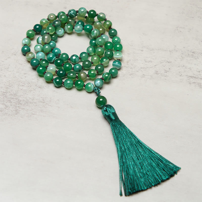 Armband Malachit Mala Schutz grüne Perlen mit Quaste Handgelenk Meditation Schmuck