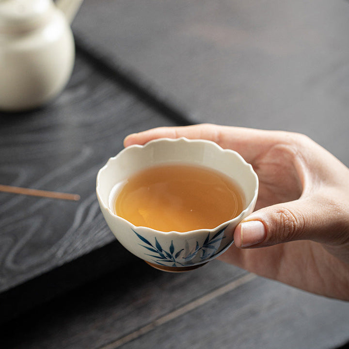 Matcha Schale Bambus Blau Keramik Deko