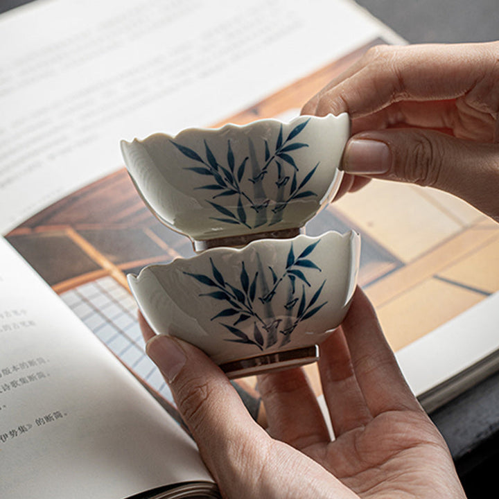 Matcha Schale Bambus Blau Keramik Gaiwan