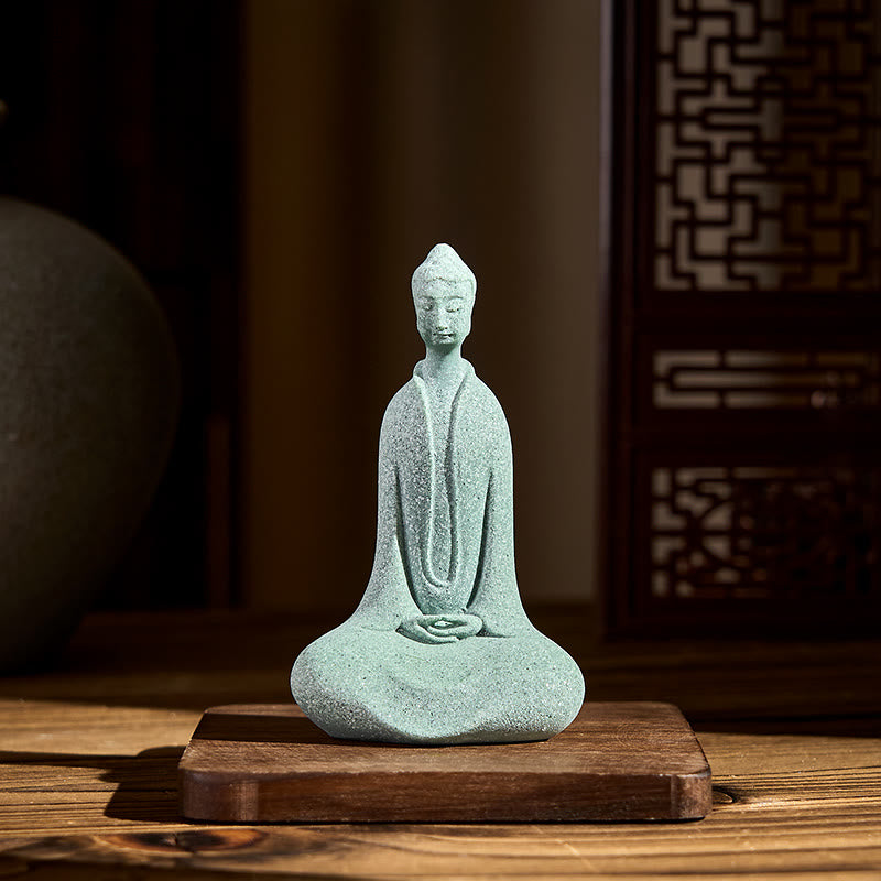 Meditation Buddha Sandstein Figur Feng Shui