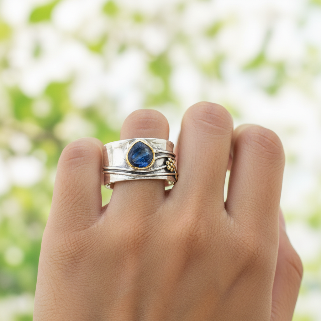 Meditationsring Edelstein Blau Boho