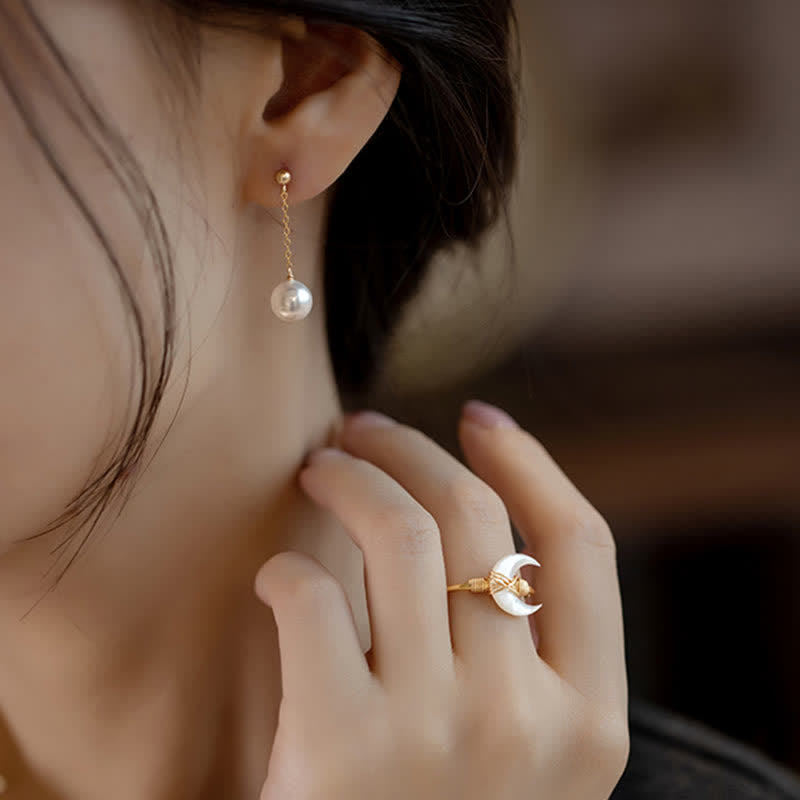 Ring 14K Gold Tridacna Mond mit Segen Glück Schutz Eleganz