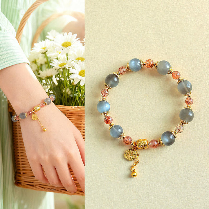 Armband Erdbeerquarz Mondstein Mond – Heilung & Positivität