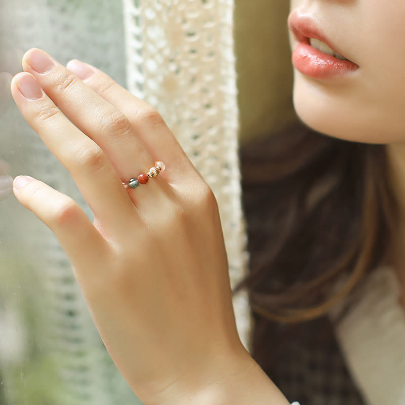 Mondstein Ring mit Fu Lu Shou Steinen Glück Wohlstand Fengshui
