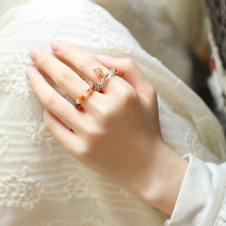 Mondstein Ring Kupfer getragen Fengshui Fu Lu Shou Glück Wohlstand