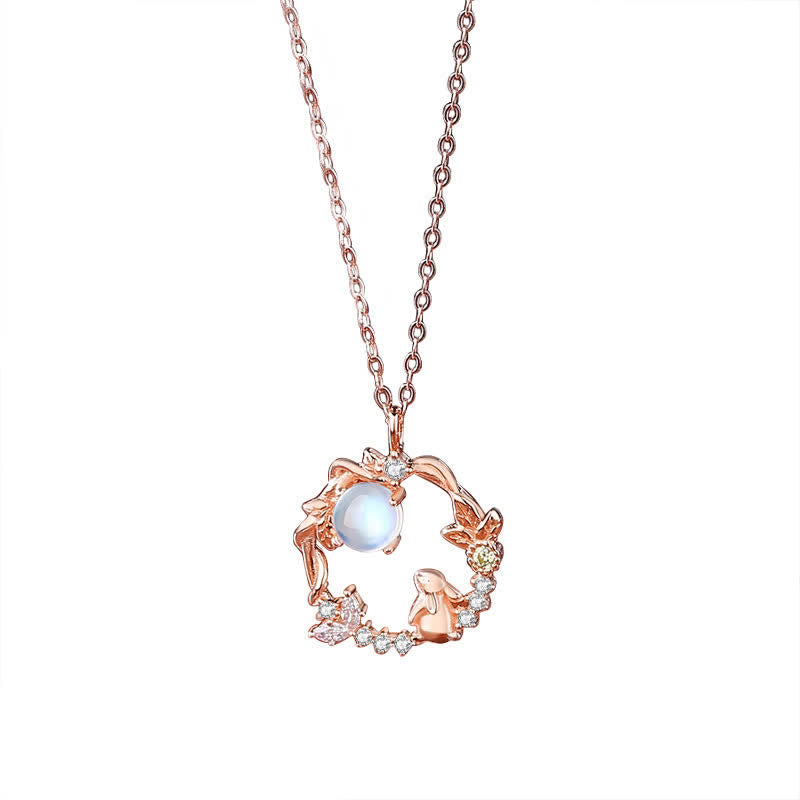 Ohrringe Mondstein Mond & Blume Roségold Boho spirituell Schmuck Anhänger