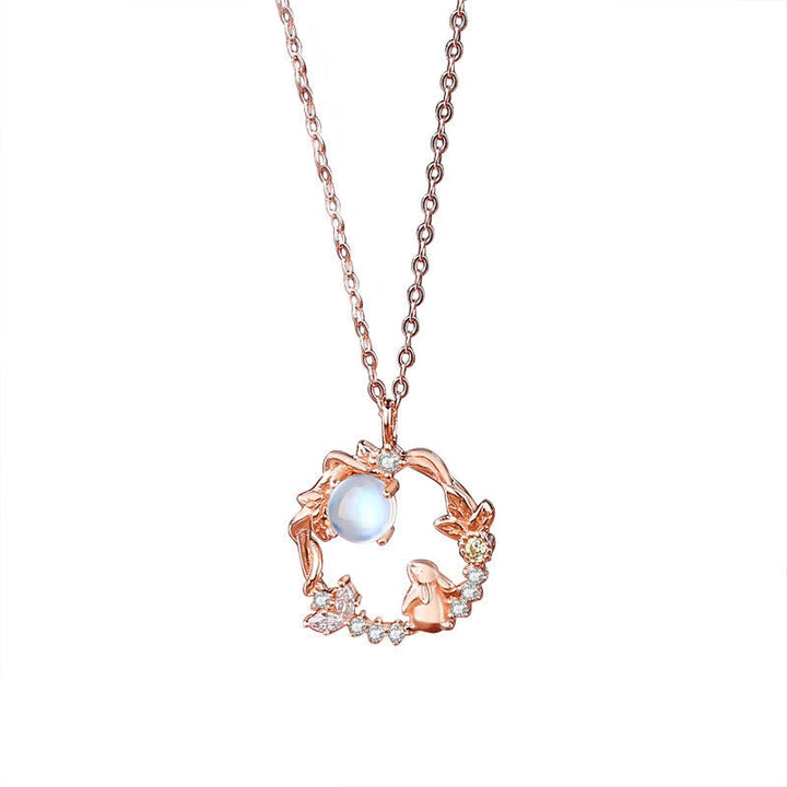 Ohrringe Mondstein Mond & Blume Roségold Boho spirituell Schmuck Anhänger